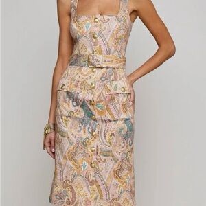L'AGENCE Pink Paisley Belted Sheath Dress